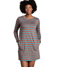 Toad & Co Windmere Long Sleeve Dress Blue Striped XS Hiking Outdoors Lounge Cozy