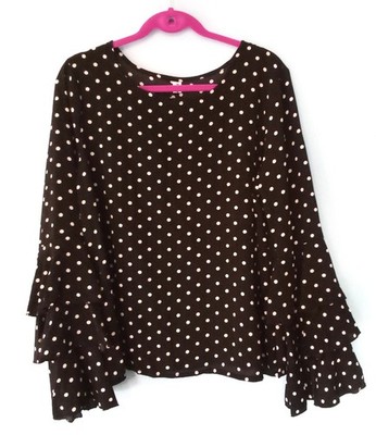 FASHION APPAREL Women's Long Sleeve Blouse Layered Sleeves Black White Polka Dot