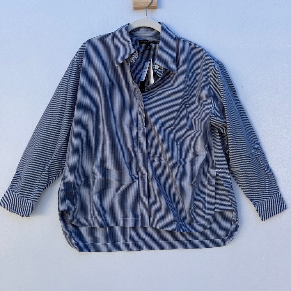 Banana Republic Oversized Cotton Navy Striped Button Down Women's Petite Small
