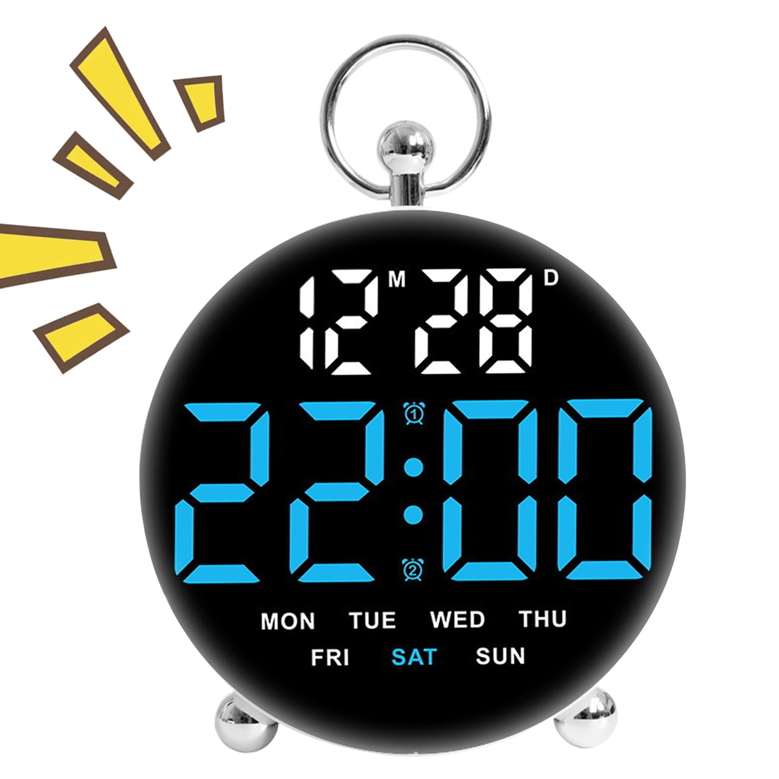 Digital Travel Alarm Clock Compact LCD Display, Dimmable Dual Alarm USB Clock