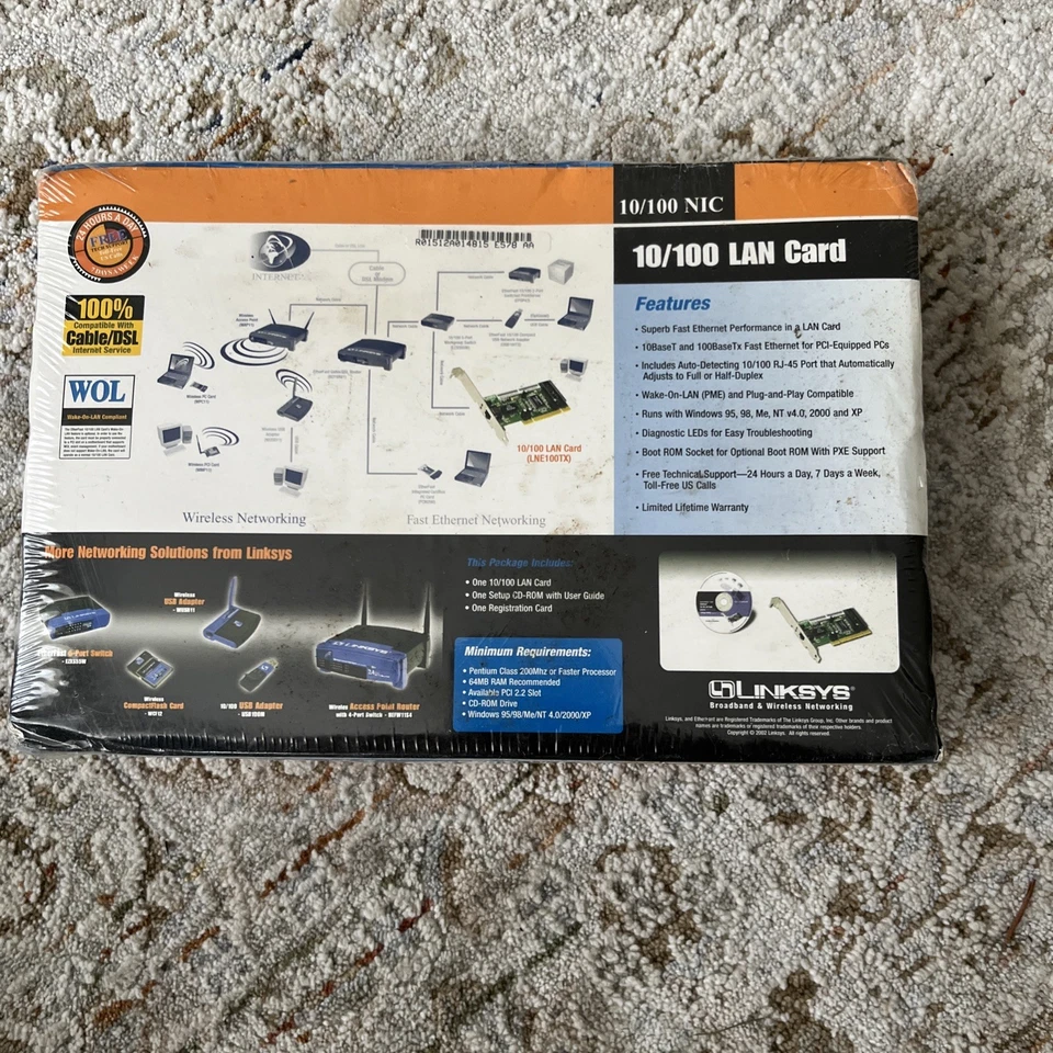 Linksys 10/100 PCI Ethernet Card LNE100TX Windows 98/ME/2K/XP Support NEW Sealed - Image 2 of 2