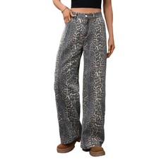 Pantaloni da donna Y2k larghi gamba media leopardati boyfriend denim patchwork Co8157
