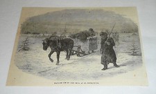 1878 magazine engraving ~ HAULING ICE ON THE NEVA AT ST. PETERSBURG