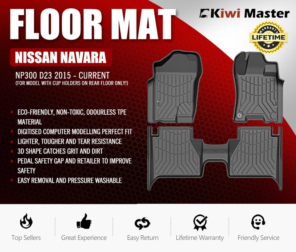 KIWI MASTER 3D Car Floor Mats Liner For NISSAN NAVARA NP300 15-Current W/ Cup - image 2 of 4