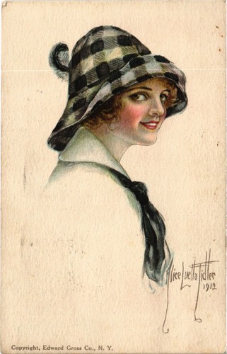 PC ARTIST SIGNED, GLAMOUR LADY IN A BIG DRESS, Vintage Postcard (b51817