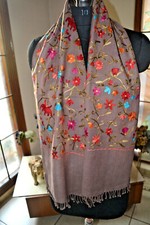 100 CASHMERE canvas CREWEL EMBROIDERY SCARF LUXURY PASHMINA  8 DESIGN CHOICE