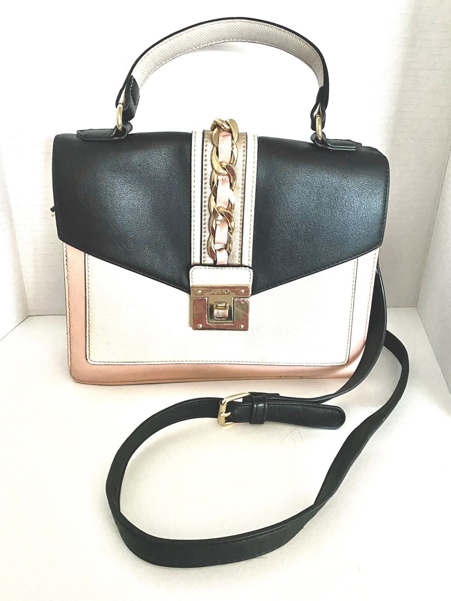 Aldo Black, White And Pink/ Rose Cross Carry Handbag. Used