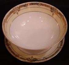 RS Germany RS Prussia Gold Beaded Mayonnaise Bowl & Plate Circa 1912 - 1945