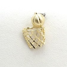 14K Gold Diamond Cut Ball Basketball Net Charm Pendant New