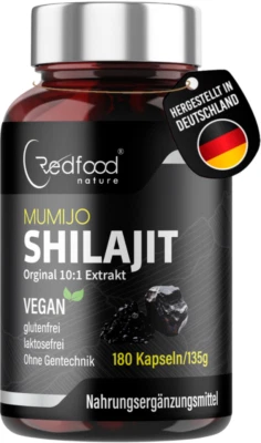 REDFOOD NATURE GMBH Capsule di Shilajit 180 Pezzi, Estratto di Mumijo Shilajit - 100% Puro, Vegano e Testato