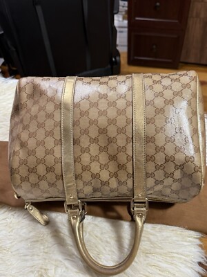Authentic Gucci Joy Boston Gg Handbag Gold Brown Medium