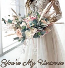 Image of Round spray bridal bouquet with pampas in ivory pink Artificial Wedding flowers