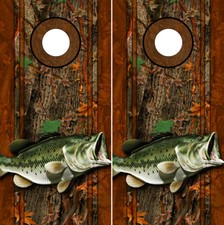 Cornhole Decals Wraps Fishing Graphics Bass Fish Oak Ambush Camouflage 05R