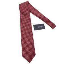 Drake's NWT Neck Tie in Red w/ Light Blue & White Geometric Pattern 100% Silk