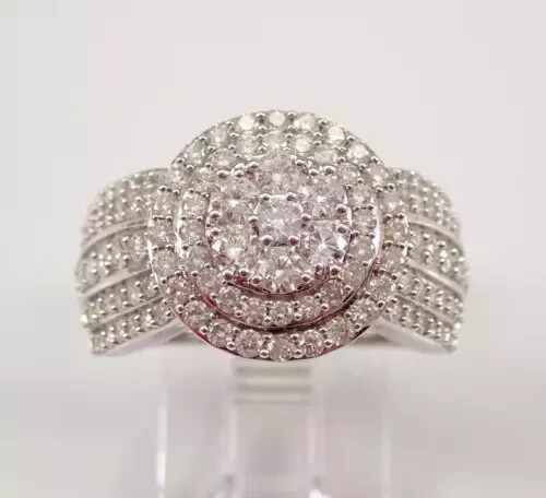 Real Moissanite 3Ct Round Cut Cluster Engagement Mens Ring 14K White Gold Plated
