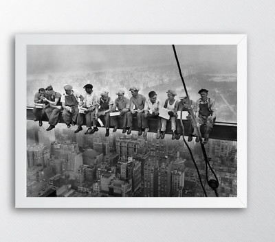 Gerahmtes Leinwandbild Wandbild Poster Druck Männer Arbeiter Mittagessen auf einem Wolkenkratzerträger