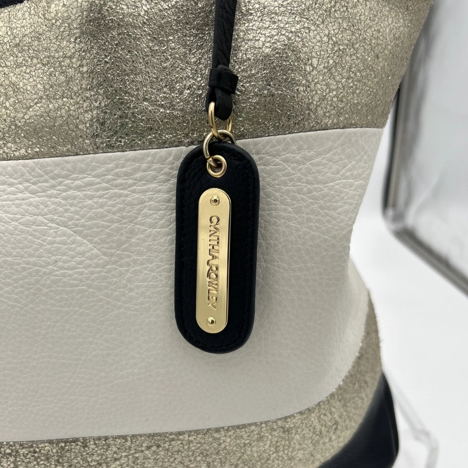 Bolso de Hombro Cynthia Rowley Cadena Dorada Cuero Blanco Negro Dorado Foto 3 de 4