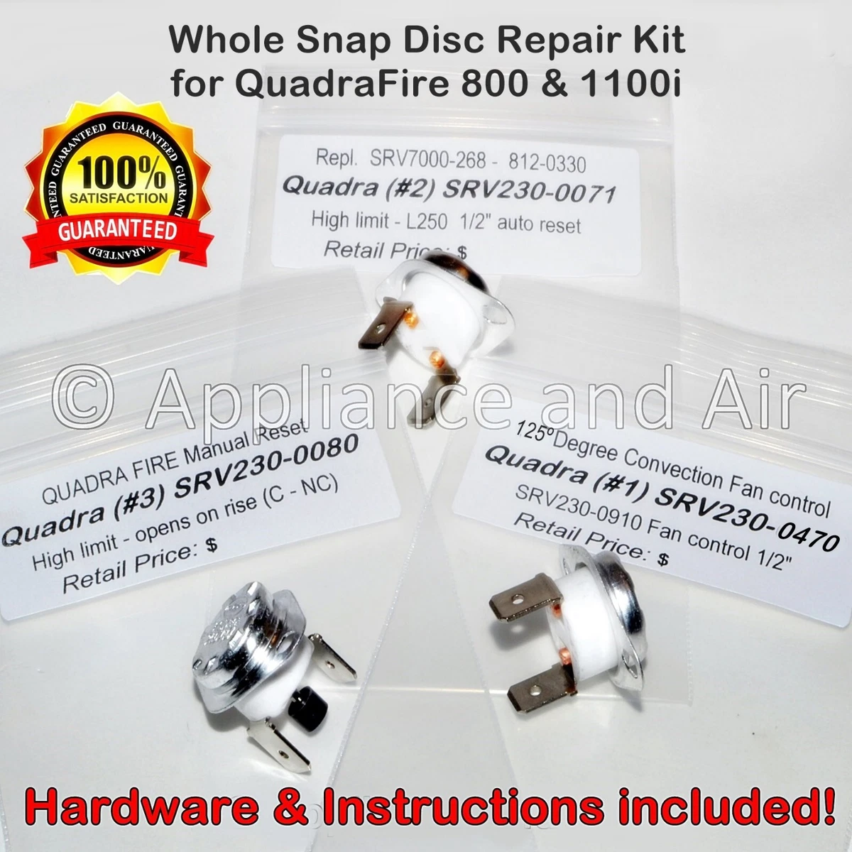 QuadraFire 800, 1100i Pellet Stove, Ceramic Snap Disc Repair Kit, Ships  TODAY! | eBay