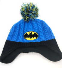 Batman Kids Beanie Cap Togue with Pom Blue and Yellow