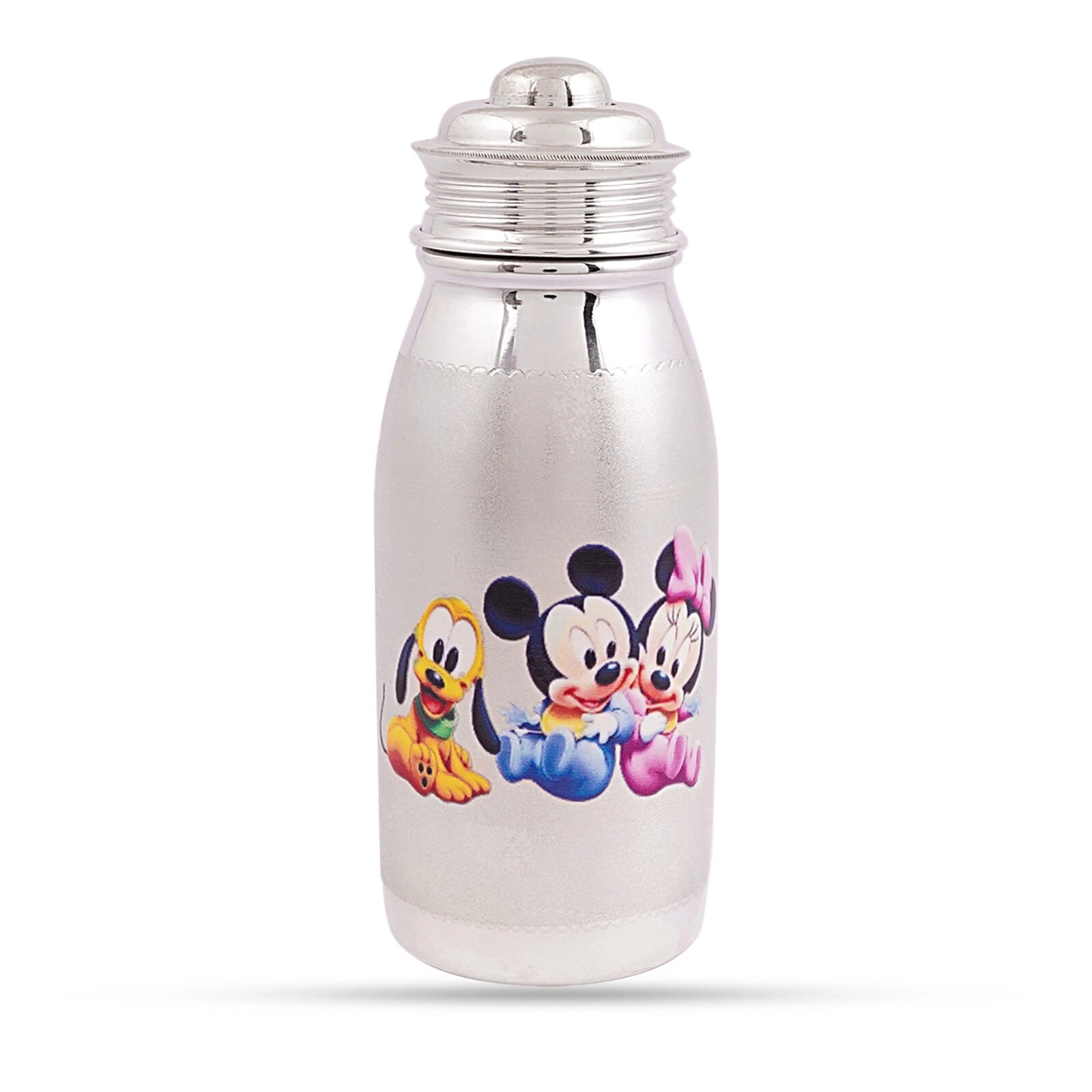 Sterling Silver Baby Milk Bottle with micky and mini mouse print