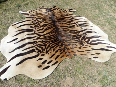 PROINLEATHER HUGE ! TIGER BENGAL print printed Cowhide Rug natural Cow Hide Skin beige zebra