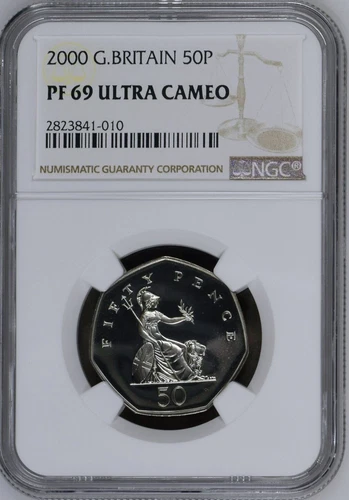 (ONLY 1 HIGHER) 2000 Great Britain 50 Pence Proof NGC PF69