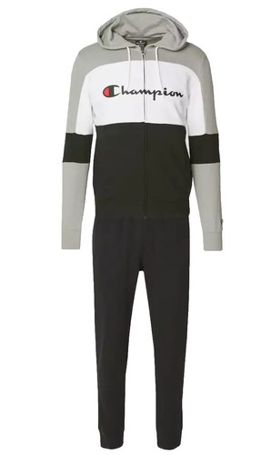 Champion Mens Colour Block Tracksuit Hooded Full Zip Hoodie Black/ Grey - Picture 4 of 16