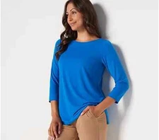 Susan Graver Modern Essentials Regular Liquid Knit Tunic-Simply Blue-XXS A453975