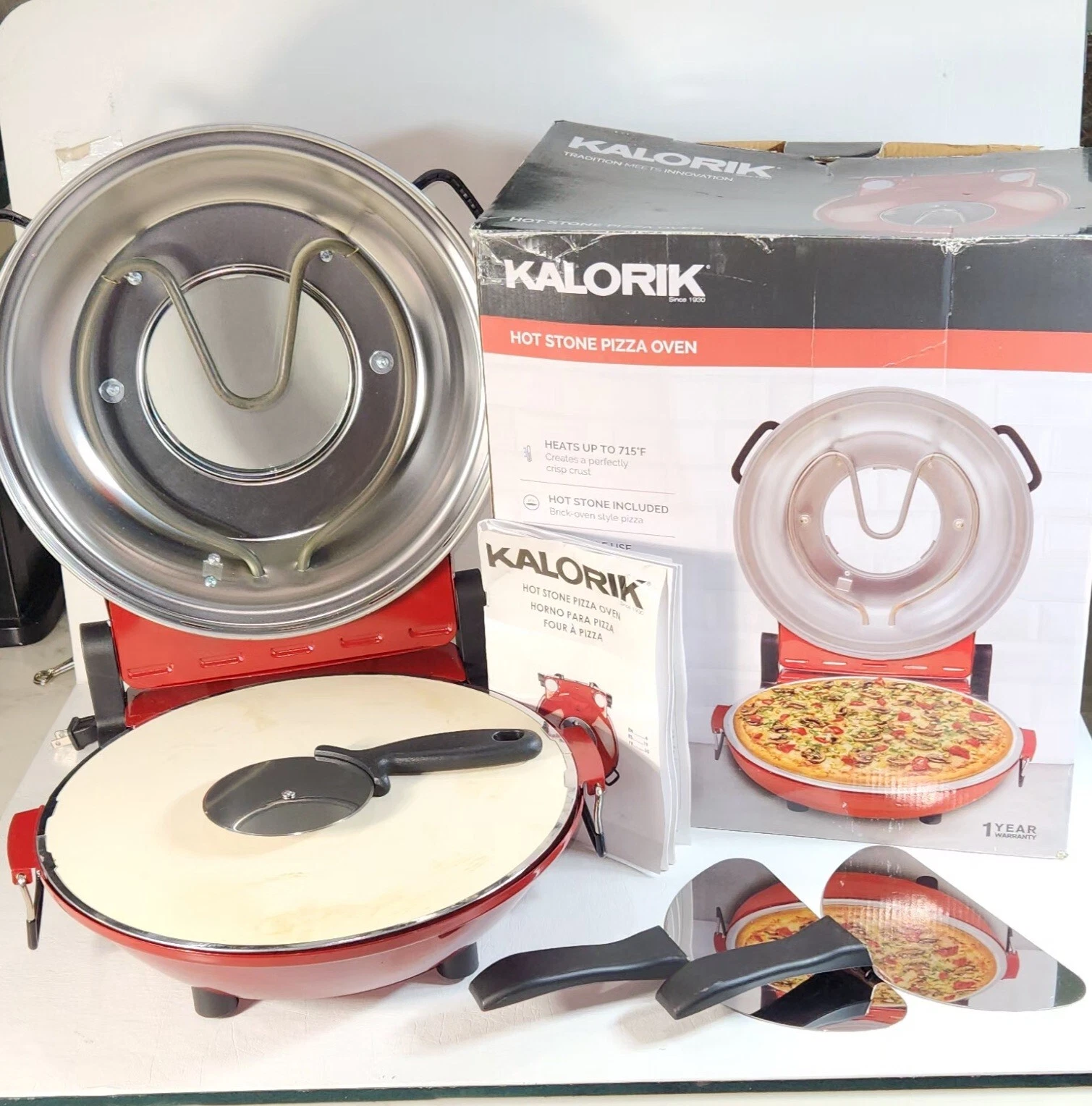 Kalorik Hot Stone Pizza PZM43618 Red Electric 12” Round Handled Indoor Oven