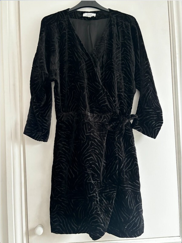 Other Stories Zebra Wrap Dress Black Velvet Devore Mini Size 38