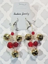 Holiday Earrings Jingle Bell & Bead Dangle Pierced Adult Jingle Joy 