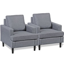 Modern Accent Chair Set of 2 Fabric Armrest Single Sofa for Living Room Grey