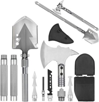 Folding Camping Shovel Axe Set Portable Survival Kits Hatchet w/ Hammer & Sheath