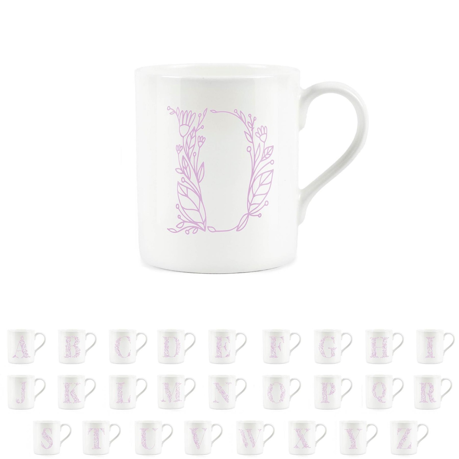 Bone China Letter Mug - Pink Floral Alphabet Mug Tea/Coffee Gift - Letter D Mug