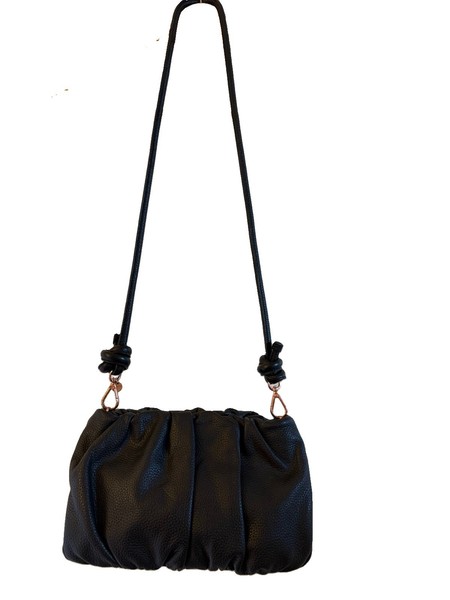 Mimco Black Pebbled Leather Bloom Pouch Shoulder Bag Strap Rose Gold 60266827