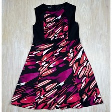 Nine West Pink Purple Sleeveless Abstract Print A-Line Party Cocktail Dress 10
