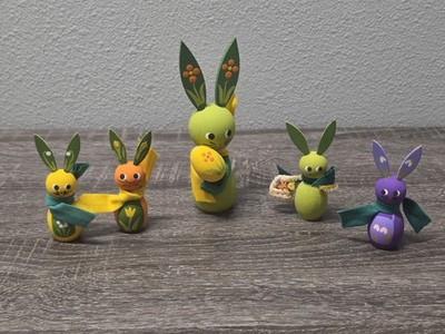 Danish Nordic Folk Art MCM '60s VTG Set 3 Holline Bunny Handpainted Figurines