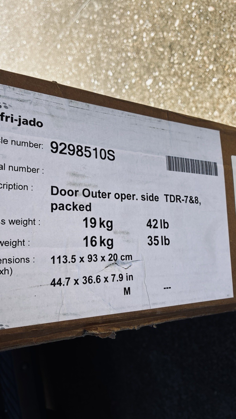 Fri-Jado Door Outer Oper. Side Tdr-7&8, Packed 9298510S - Genuine OEM