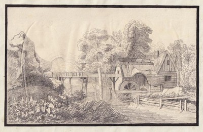 Wassermühler water mill dessin Zeichnung drawing French school 1844