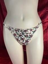 Vintage Pink Rose Floral Satin String Bikini Panties Size 5