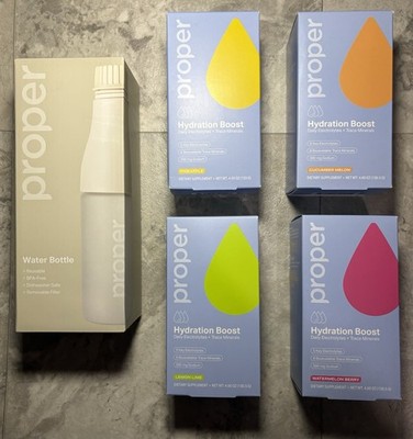 Proper Hydration Variety Bundle Boost Stick 60 Packs Electrolytes + Water bottle
