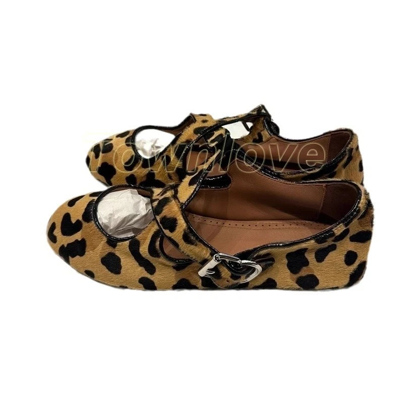 Leopard Women’s Flat Cross Strap Mary Jane Casual Comfort Soft Shoes Spring Pump - Image 4 of 4