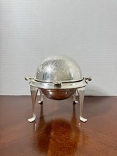 VTG Large English SilverPlate Rolling Dome Butter Caviar Dish Floral Etched EPC