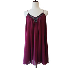 EXPRESS Sexy Party Evening V Neckline Beaded Burgandy Mini Dress Medium #1050