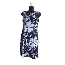 Connected Apparel Navy Blue White Tropical Floral Sheath Dress Sz 4 TGM03513M