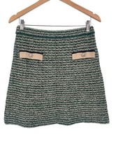 MING WANG Women's Green Beige Black Tweed Faux Pocket Sweater Pencil Skirt Small
