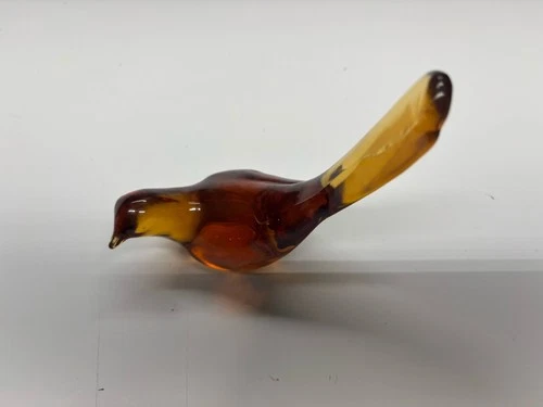 Vintage Fenton Amber Glass Bird Of Happiness Art Glass Paperweight Long Tail