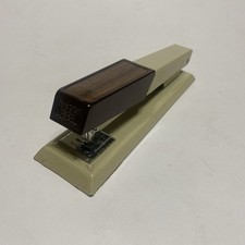 Vintage Bates 640 Custom Stapler Faux Wood Grain Beige Office Stapler USA Works