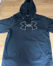Under Armour Coldgear STORM Hoodie Black w/ Big UA Logo Boys size LG Sharp     