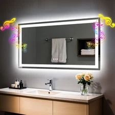 Smart Bluetooth Bathroom Mirror with Double Speakers Backlight Stepless Dimming